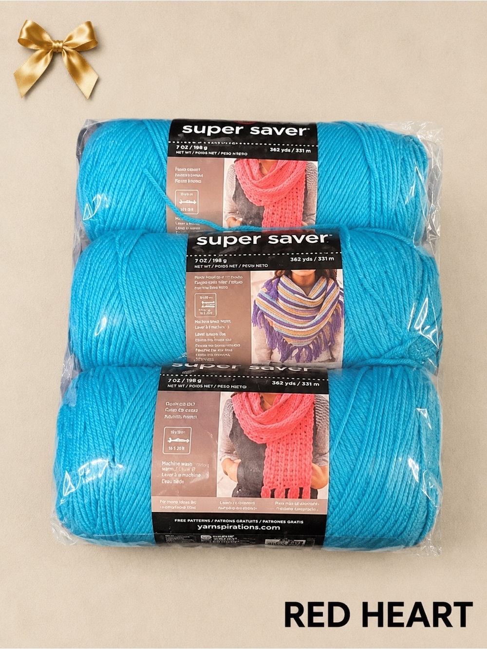 Red HEART Super Saver Acrylic Yarn NEW 3 Skeins Turqua 362’ yds each Unopened